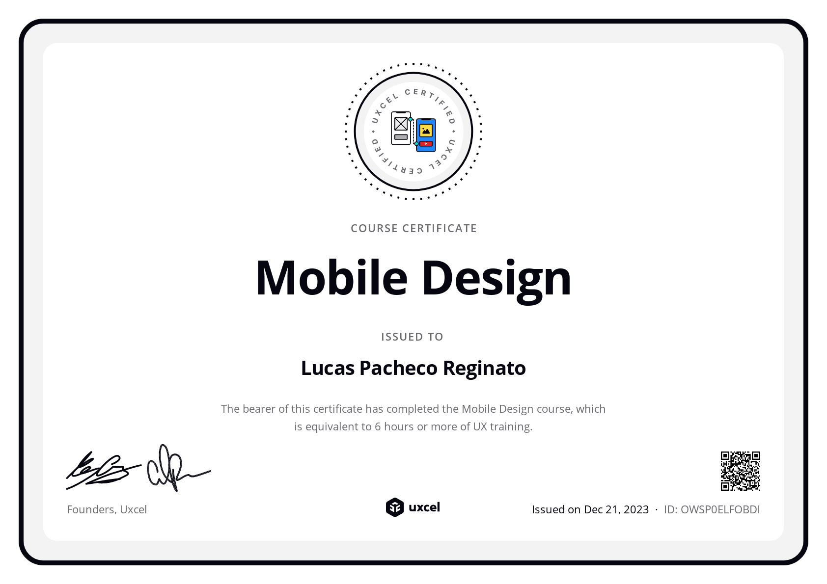 Lucas Pacheco Reginato's certificate